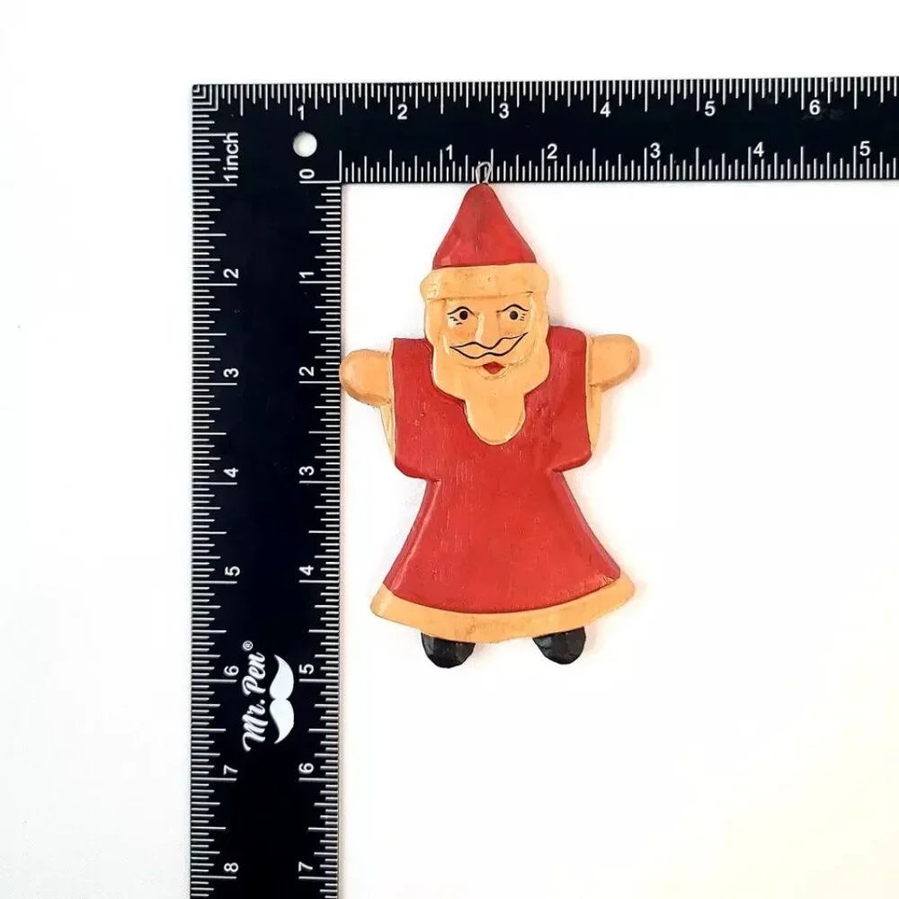 Artisan Hand Crafted Santa Claus Christmas Ornaments Wooden Painted Set Folk Art - Picture 6 of 6